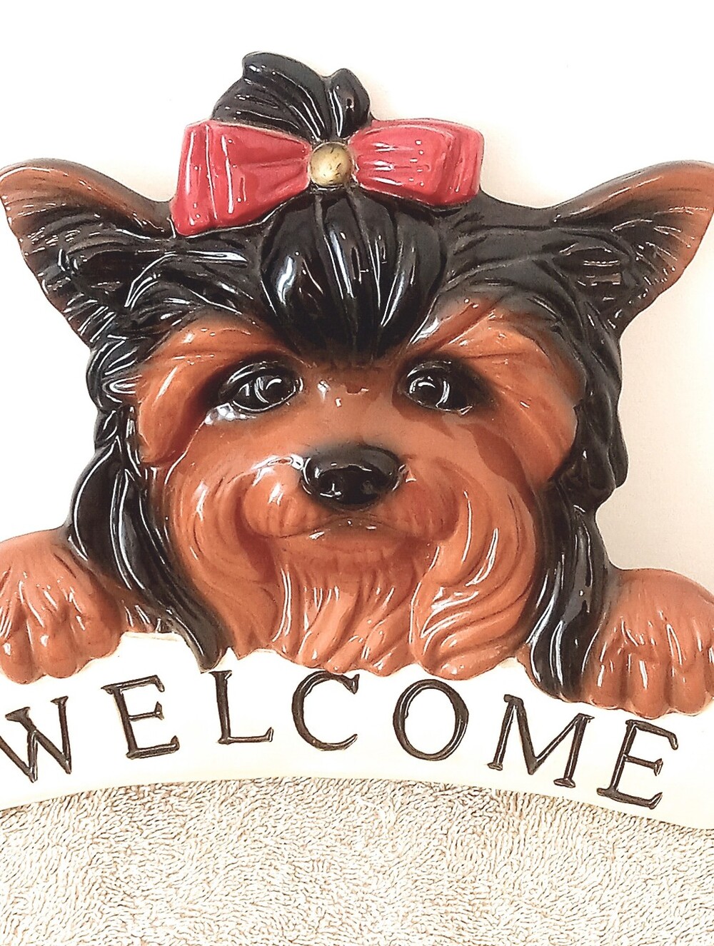 Yorkie Yorkshire Terrier Dog Ceramic Welcome Plaque Wallhanging. Adorable!!